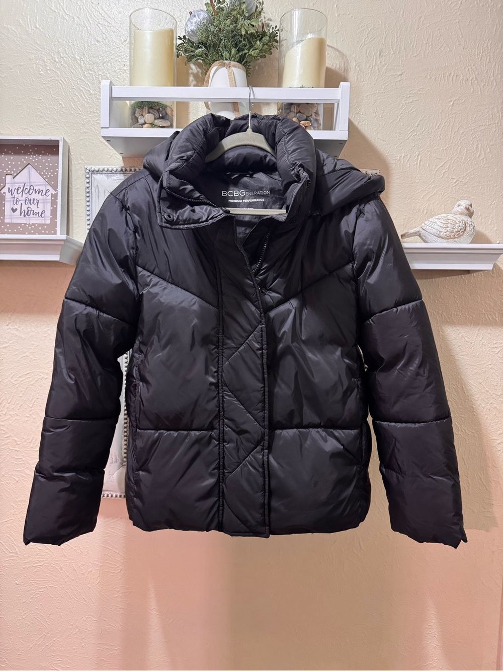 BCBGMAXAZRIA Black Puffer Jacket with Hood Sz S